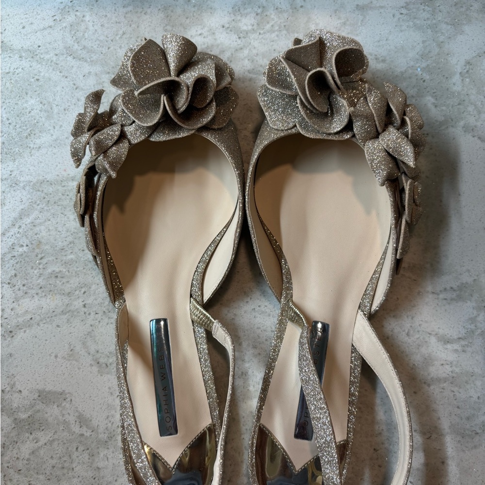 Sophia Webster New Jumbo Lilico Flat Sandals Size 39.5 Champagne Glitter color